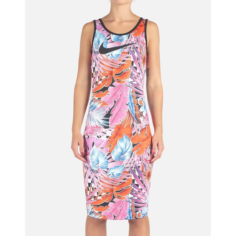 Nike Womens Tropical Floral Palm Print Tank Dress Pink Orange Blue Medium